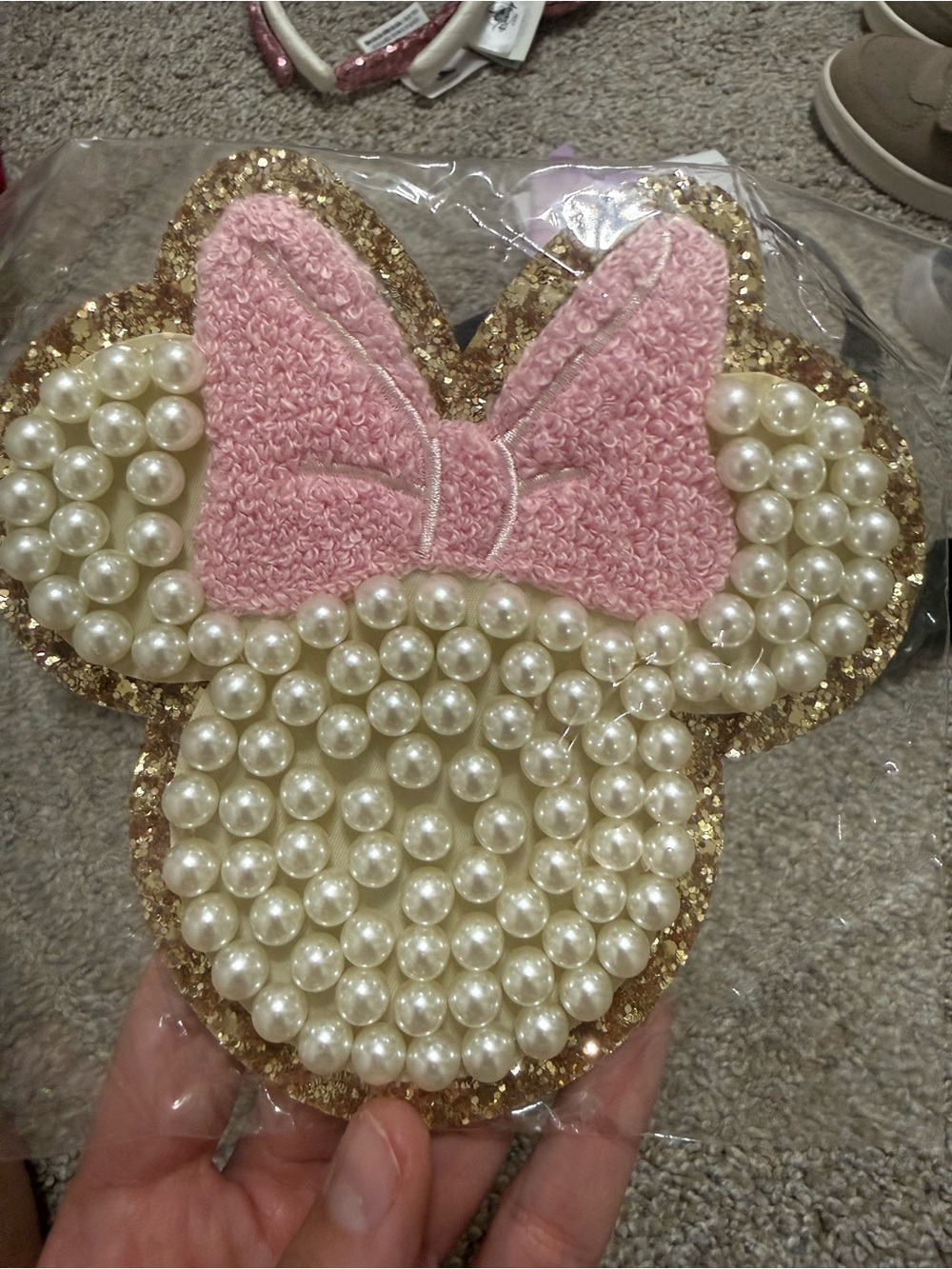 Stoney Clover Lane Pink Bow Pearl Minnie Patch with Gold Glitter